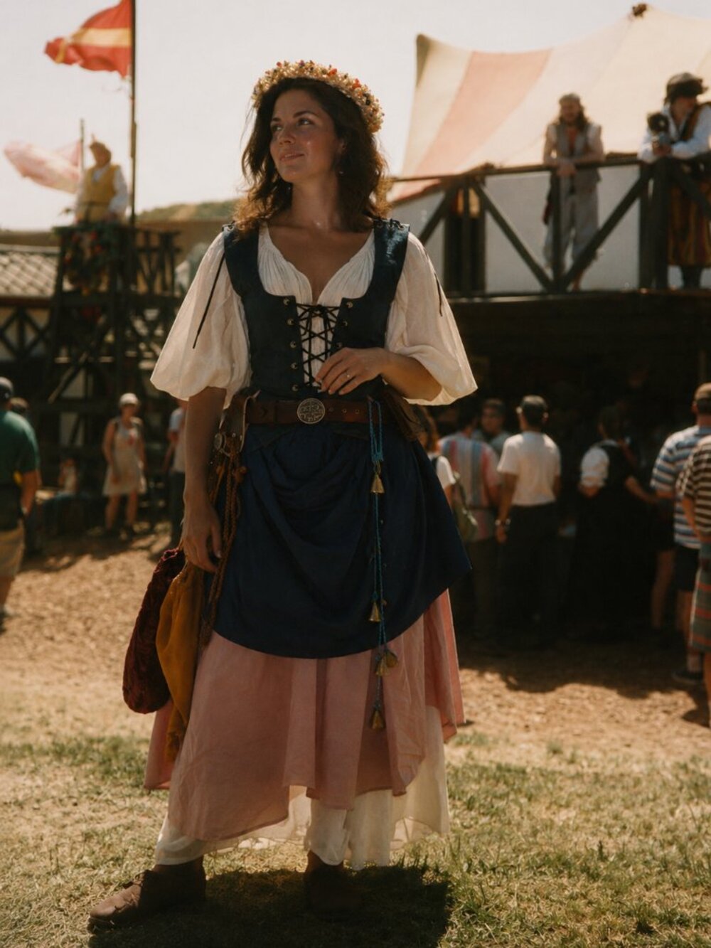 Renaissance Faire Costume Outfit 7-Piece Medieval Peasant Wench with Celtic Belt